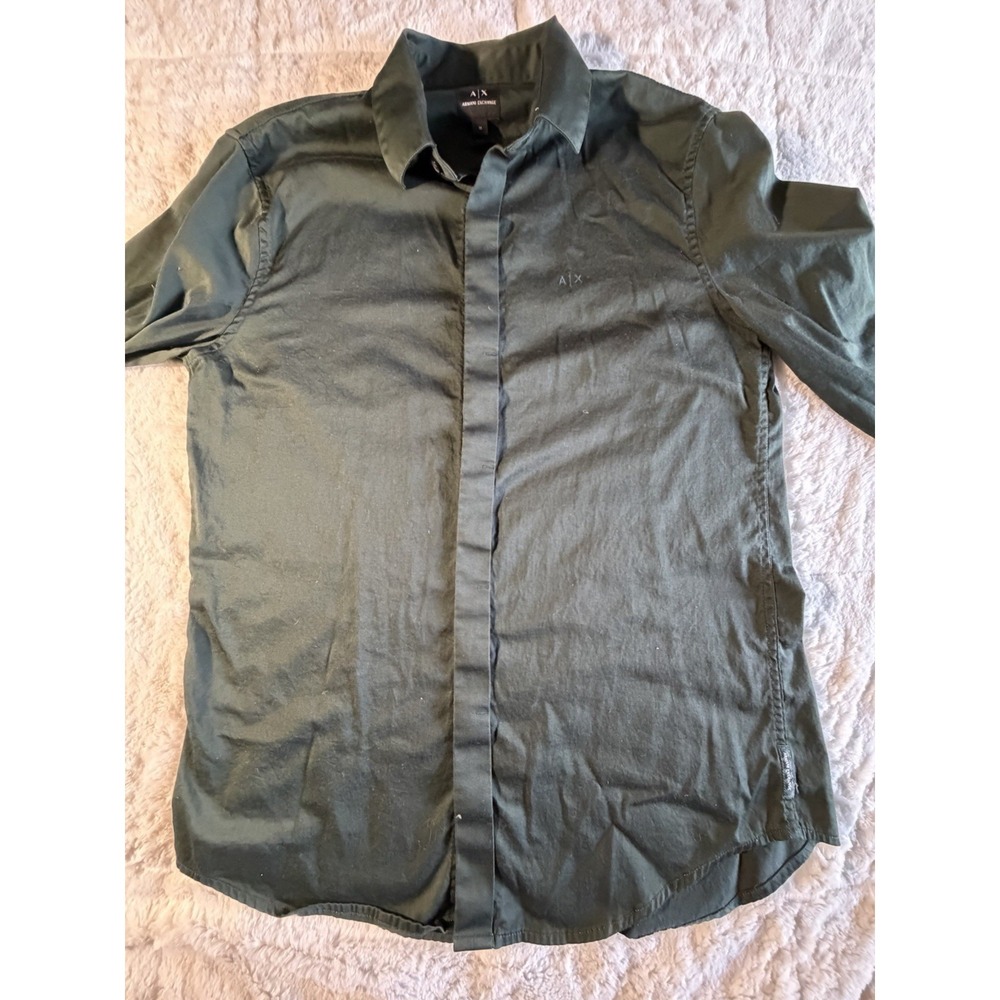 Armani Exchange Slim Fit Green Long Sleeve Button-Up Shirt for Men